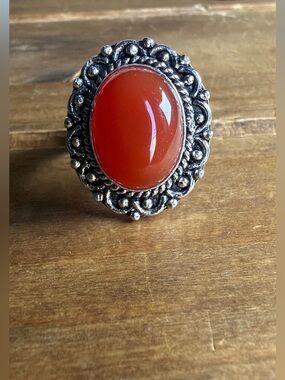 Bohemian Boho Vintage Carnelian Gemstone Women Jewelry Ring Size 10 Silver 925